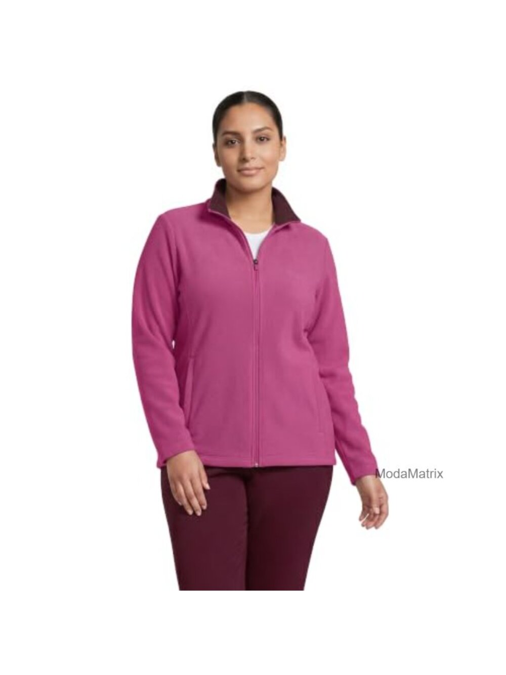 Lands' End Women's Fleece Full Zip Jacket Lightweight Anti-Pill Stand Collar